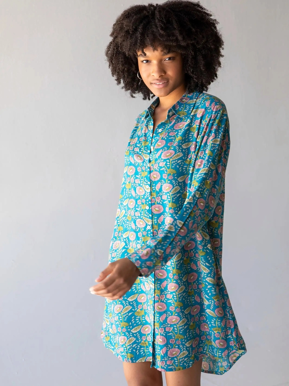 NATURAL LIFE Boho Floral Mini Dress M 100% Rayon Button Front Pocket Cottagecore